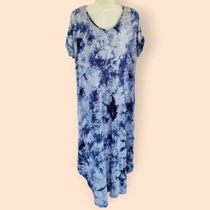 NWT Aviier Large Navy Blue White Long T Shirt Dress Soft Casual Comfortable